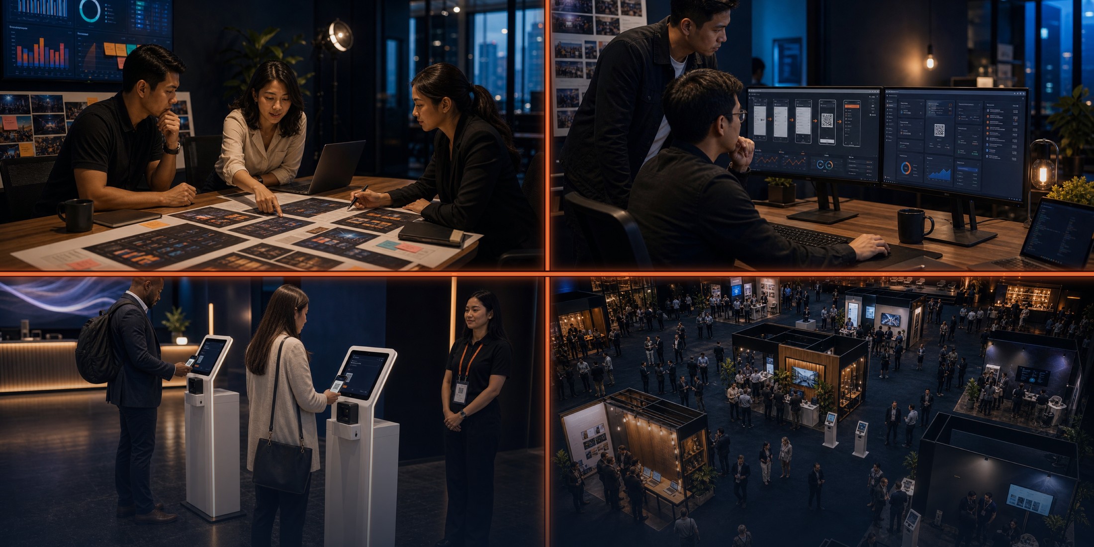 XTAG onsite teams and kiosk services shown in a four-panel collage